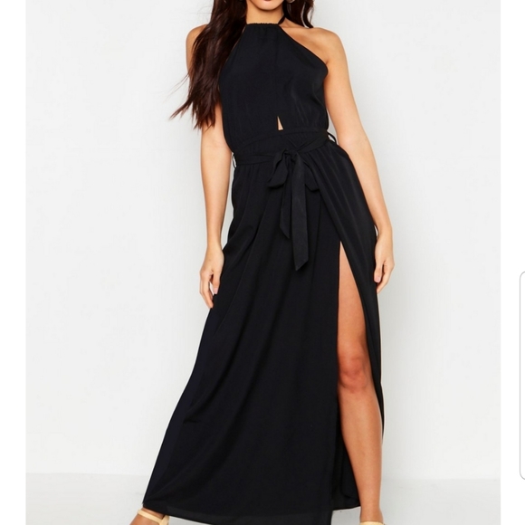 Boohoo Dresses & Skirts - Woven Halterneck Extreme Split Maxi Dress